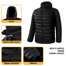 Load image into Gallery viewer, Men Heated Puffer Jacket Electric Heating Coat Insulated Hood Windbreaker 9Heat Zones
