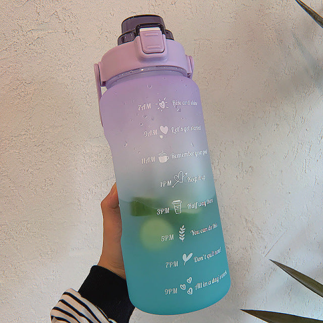 2L Portable Large-Capacity Water Bottle Time Marker Leak-Proof BPA Frosted Cup For Outdoor Sports Drinking Bottle With Straw